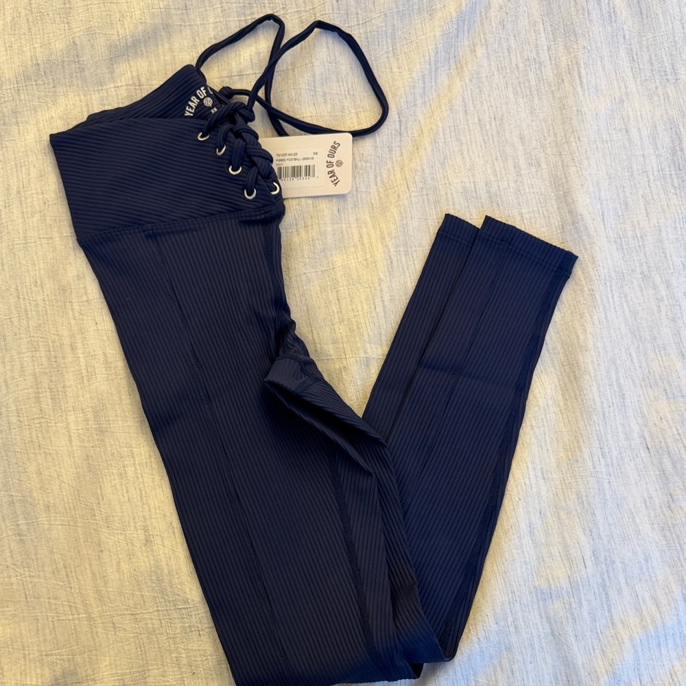 BRAND NEW year of ours ribbed football leggings Navy Lace-Up Women's Pants